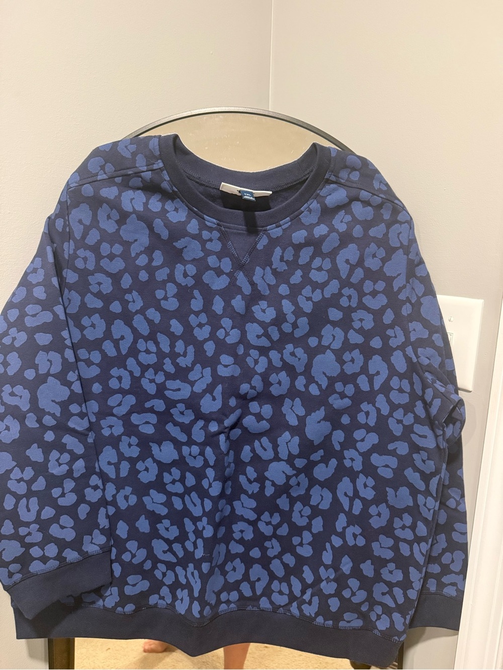 Karen Scott Navy Leopard-Print Crewneck Sweatshirt with Blue Spots